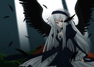 Rating: Safe Score: 0 Tags: 1girl black_feathers black_wings detached_collar dress feathered_wings feathers flower frills hairband image long_hair long_sleeves looking_at_viewer red_eyes ribbon rose silver_hair solo suigintou very_long_hair wings User: admin