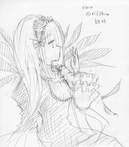 Rating: Safe Score: 0 Tags: 1girl closed_eyes dress flower frills greyscale hairband image long_hair long_sleeves monochrome profile ribbon rose simple_background sketch solo suigintou upper_body white_background User: admin