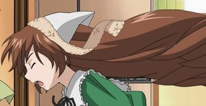 Rating: Safe Score: 0 Tags: 1girl apron brown_hair closed_eyes frills head_scarf image indoors long_hair open_mouth profile ribbon solo suiseiseki User: admin