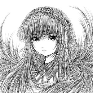 Rating: Safe Score: 0 Tags: 1girl bangs closed_mouth eyebrows_visible_through_hair greyscale image long_hair looking_at_viewer monochrome simple_background solo suigintou traditional_media upper_body white_background User: admin