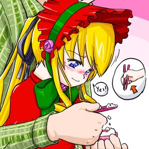 Rating: Safe Score: 0 Tags: 1girl blonde_hair blue_eyes blush bonnet dress flower image long_hair long_sleeves shinku solo tears User: admin