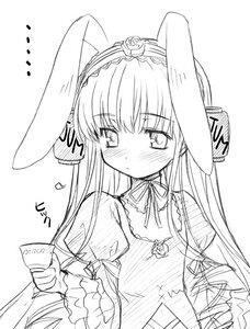 Rating: Safe Score: 0 Tags: 1girl animal_ears aoi_kumiko blush bunny_ears cup daiginjou dress flat_chest flower futaba_channel greyscale hairband image juliet_sleeves long_hair long_sleeves monochrome puffy_sleeves rabbit_ears ribbon rose rozen_maiden simple_background solo suigintou upper_body very_long_hair white_background User: admin