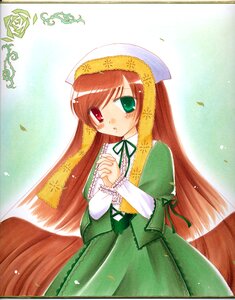 Rating: Safe Score: 0 Tags: 1girl :o brown_hair dress flower frills green_dress green_eyes hands_clasped heterochromia image long_hair long_sleeves looking_at_viewer marker_(medium) own_hands_together petals red_eyes solo suiseiseki very_long_hair User: admin