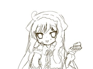 Rating: Safe Score: 0 Tags: 1girl blush dress eyebrows_visible_through_hair food food_on_face holding holding_food image long_hair long_sleeves monochrome simple_background solo suiseiseki tongue tongue_out white_background User: admin