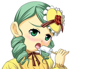 Rating: Questionable Score: 0 Tags: 1girl blush drill_hair flower food green_eyes green_hair holding_food image kanaria licking popsicle ribbon rose sexually_suggestive solo tongue tongue_out User: admin