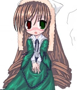 Rating: Safe Score: 0 Tags: 1girl :o blush brown_hair dress drill_hair frills green_dress green_eyes image long_hair long_sleeves looking_at_viewer red_eyes simple_background solo suiseiseki very_long_hair white_background User: admin