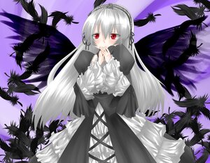 Rating: Safe Score: 0 Tags: 1girl black_wings dress feathers flower frills hairband image long_hair long_sleeves looking_at_viewer plant red_eyes silver_hair solo suigintou tree very_long_hair wings User: admin