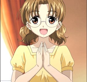 Rating: Safe Score: 0 Tags: 1girl :d bangs brown_eyes brown_hair collarbone curtains eyebrows_visible_through_hair glasses hands_clasped hands_together human indoors looking_at_viewer open_mouth own_hands_together puffy_short_sleeves puffy_sleeves sakurada_nori screenshot shirt short_sleeves smile solo upper_body yellow_shirt User: admin