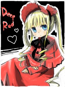 Rating: Safe Score: 0 Tags: 1girl bangs blonde_hair blue_eyes bonnet bow bowtie dress heart image long_hair long_sleeves looking_at_viewer red_dress shinku sitting solo twintails User: admin