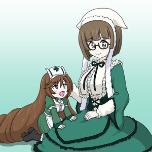 Rating: Safe Score: 0 Tags: 2girls brown_eyes brown_hair dress frills glasses green_dress hat image long_hair multiple_girls open_mouth red_eyes short_hair smile solo suiseiseki very_long_hair User: admin