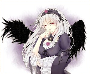 Rating: Safe Score: 0 Tags: 1girl black_wings detached_collar dress feathered_wings feathers flower frilled_sleeves frills hairband image juliet_sleeves long_hair long_sleeves looking_at_viewer puffy_sleeves red_eyes ribbon rose silver_hair solo suigintou upper_body wings User: admin