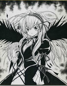 Rating: Safe Score: 0 Tags: 1girl angel angel_wings black_wings dress feathered_wings feathers frills greyscale hairband image lolita_hairband long_hair long_sleeves looking_at_viewer monochrome ribbon solo suigintou traditional_media wings User: admin