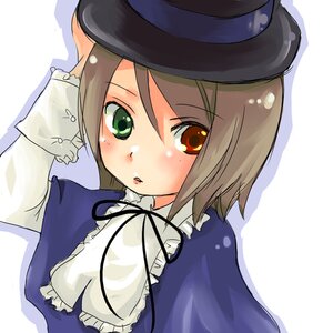 Rating: Safe Score: 0 Tags: 1girl blue_dress blush brown_hair dress frills hat heterochromia image long_sleeves looking_at_viewer ribbon short_hair simple_background solo souseiseki upper_body User: admin