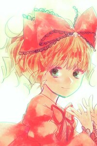 Rating: Safe Score: 0 Tags: 1girl blonde_hair bow dress green_eyes hair_bow hinaichigo image looking_at_viewer puffy_sleeves ribbon short_hair smile solo upper_body User: admin