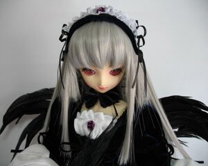 Rating: Safe Score: 0 Tags: 1girl bangs black_wings closed_mouth detached_collar doll dress feathered_wings flower frills gothic_lolita grey_background hairband lips lolita_fashion long_hair long_sleeves looking_at_viewer red_eyes rose silver_hair simple_background solo suigintou upper_body wings User: admin