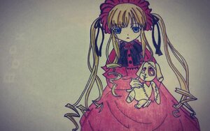 Rating: Safe Score: 0 Tags: 1girl blonde_hair blue_eyes bonnet bow bowtie dress holding image long_hair long_sleeves looking_at_viewer red_dress shinku simple_background solo stuffed_animal traditional_media twintails very_long_hair User: admin