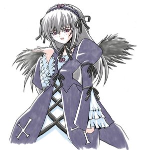 Rating: Safe Score: 3 Tags: 1girl black_wings blush cowboy_shot dress frilled_sleeves frills hairband image long_hair long_sleeves looking_at_viewer open_mouth pink_eyes silver_hair simple_background solo standing suigintou white_background wings User: admin