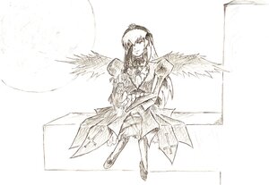 Rating: Safe Score: 0 Tags: 1girl dress feathered_wings flower greyscale hairband image long_hair long_sleeves monochrome rose solo suigintou white_background wings User: admin