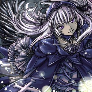 Rating: Safe Score: 3 Tags: 1girl breasts cleavage dress flower frills gothic_lolita hairband image lolita_fashion lolita_hairband long_hair long_sleeves looking_at_viewer purple_eyes rose silver_hair smile solo suigintou very_long_hair User: admin