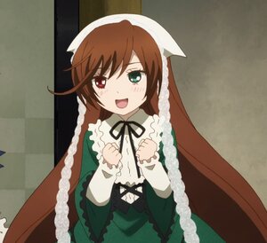 Rating: Safe Score: 0 Tags: 1girl :d argyle argyle_background brown_hair checkered checkered_background checkered_floor dress green_dress green_eyes heterochromia image long_hair long_sleeves looking_at_viewer open_mouth red_eyes ribbon smile solo suiseiseki tile_floor tiles very_long_hair User: admin