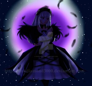 Rating: Safe Score: 0 Tags: 1girl black_feathers dress feathers flower frilled_sleeves hairband image long_hair long_sleeves looking_at_viewer night silver_hair sky smile solo star_(sky) starry_sky suigintou wings User: admin