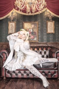 Rating: Safe Score: 0 Tags: 1girl blonde_hair bouquet bridal_veil chair couch curtains dress flower hair_ornament indoors kirakishou sitting solo veil wedding_dress white_dress white_legwear window User: admin