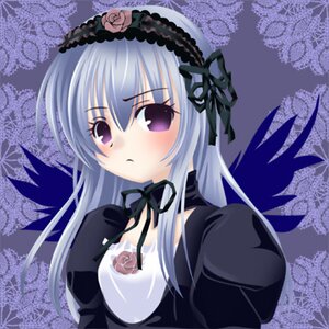 Rating: Questionable Score: 0 Tags: 1girl black_ribbon black_wings blush breasts detached_collar dress frills hairband image juliet_sleeves lolita_hairband long_hair long_sleeves looking_at_viewer purple_eyes ribbon silver_hair solo suigintou upper_body wings User: admin