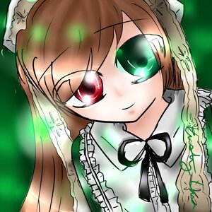 Rating: Safe Score: 0 Tags: 1girl braid brown_hair dress frills green_dress green_eyes hat image long_hair long_sleeves looking_at_viewer red_eyes smile solo suiseiseki User: admin