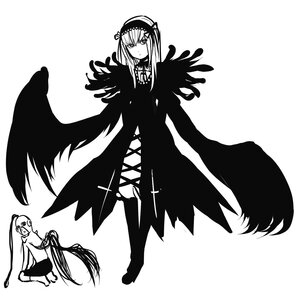 Rating: Safe Score: 0 Tags: 1girl dress flower full_body greyscale hairband image lolita_hairband long_hair long_sleeves looking_at_viewer monochrome simple_background solo standing suigintou very_long_hair white_background wings User: admin