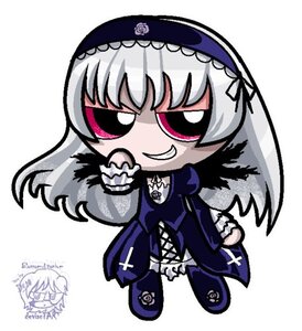 Rating: Safe Score: 0 Tags: 1girl chibi dress frills grin hairband image long_hair long_sleeves rose simple_background smile solo suigintou white_background User: admin