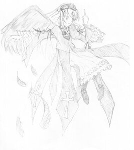 Rating: Safe Score: 0 Tags: 1girl boots dress feathered_wings feathers frilled_sleeves frills full_body greyscale hairband holding image long_hair long_sleeves looking_at_viewer monochrome ribbon simple_background solo standing suigintou very_long_hair white_background wide_sleeves wings User: admin