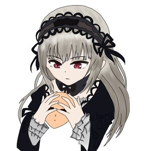 Rating: Safe Score: 0 Tags: 1girl black_ribbon closed_mouth dress food frilled_sleeves frills hairband holding image juliet_sleeves long_hair long_sleeves ribbon simple_background solo striped suigintou upper_body vertical_stripes white_background User: admin