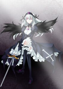 Rating: Safe Score: 0 Tags: 1girl black_legwear black_wings boots dress frills hairband image long_hair looking_at_viewer pink_eyes purple_eyes silver_hair solo suigintou sword thighhighs weapon wings User: admin