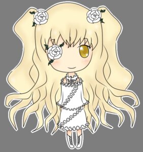 Rating: Safe Score: 0 Tags: 1girl blonde_hair chibi dress eyepatch flower full_body hair_flower hair_ornament image kirakishou long_hair rose smile solo standing transparent_background two_side_up very_long_hair white_dress white_flower white_rose yellow_eyes User: admin