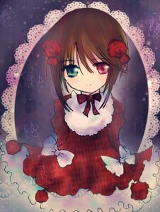 Rating: Safe Score: 0 Tags: 1girl bow brown_hair dress expressionless flower hair_ornament hariruri heterochromia image looking_at_viewer red_dress red_eyes red_flower red_rose rose signature solo souseiseki suiseiseki User: admin