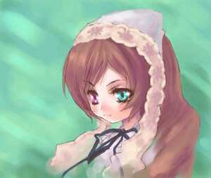 Rating: Safe Score: 0 Tags: 1girl bangs black_ribbon blush brown_hair dress frills green_background green_eyes hat heterochromia image long_sleeves looking_at_viewer red_eyes ribbon short_hair simple_background solo suiseiseki upper_body User: admin