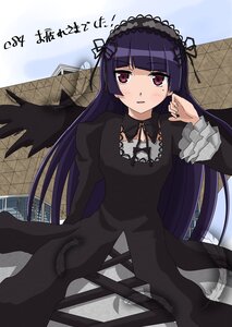 Rating: Safe Score: 3 Tags: 1girl auto_tagged bangs dress fence hairband image lolita_fashion long_hair long_sleeves looking_at_viewer mole red_eyes solo suigintou wings User: admin