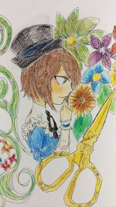 Rating: Safe Score: 0 Tags: 1girl brown_hair flower hat image leaf profile short_hair solo souseiseki traditional_media watercolor_(medium) User: admin