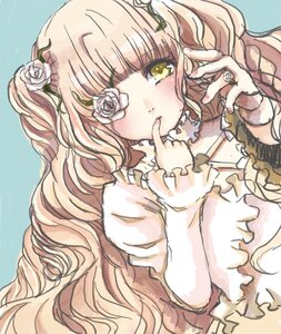 Rating: Safe Score: 0 Tags: 1girl blonde_hair dress eyepatch finger_to_mouth flower frills hair_ornament image kirakishou long_hair rose solo thorns wavy_hair white_flower white_rose yellow_eyes yellow_rose User: admin