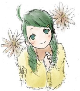 Rating: Safe Score: 0 Tags: 1girl ahoge alternate_hairstyle bangs blush bug butterfly closed_mouth flower green_eyes green_hair hair_ornament hairclip image insect kanaria looking_at_viewer simple_background smile solo swept_bangs upper_body white_background User: admin