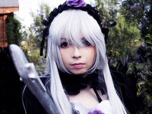 Rating: Safe Score: 0 Tags: 1girl bangs black_dress blurry closed_mouth depth_of_field dress flower hairband lace lips long_hair looking_at_viewer photo red_eyes silver_hair solo suigintou User: admin