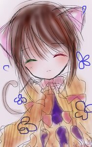 Rating: Safe Score: 0 Tags: 1girl animal_ears bow brown_hair cat_ears cat_tail chen closed_eyes dress image long_sleeves sleeping solo souseiseki tail User: admin