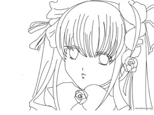 Rating: Safe Score: 0 Tags: 1girl blush eyebrows_visible_through_hair flower greyscale hair_ribbon image lineart long_hair looking_at_viewer monochrome ribbon rose shinku simple_background solo white_background User: admin