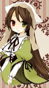 Rating: Safe Score: 0 Tags: 1girl brown_hair dress frills green_dress green_eyes head_scarf heterochromia image long_hair long_sleeves looking_at_viewer red_eyes ribbon solo suiseiseki very_long_hair User: admin