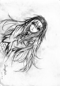 Rating: Safe Score: 0 Tags: 1girl dress flower greyscale hairband image long_hair long_sleeves looking_at_viewer monochrome parted_lips ribbon signature simple_background solo suigintou traditional_media very_long_hair white_background User: admin