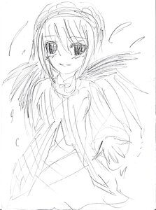 Rating: Safe Score: 0 Tags: 1girl angel angel_wings blush feathered_wings feathers greyscale image long_sleeves looking_at_viewer monochrome simple_background sketch smile solo suigintou white_background white_wings wings User: admin