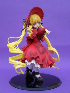 Rating: Safe Score: 0 Tags: 1girl black_footwear blonde_hair blue_eyes bonnet bow doll dress drill_hair full_body long_hair long_sleeves looking_at_viewer looking_back purple_background red_dress shinku solo standing twin_drills twintails very_long_hair User: admin