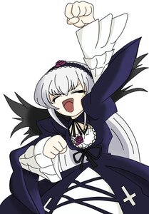 Rating: Safe Score: 0 Tags: 1girl :d black_dress black_ribbon black_wings closed_eyes cross-laced_clothes dress flower frills gothic_lolita hairband image lolita_fashion lolita_hairband long_hair long_sleeves open_mouth ribbon rose silver_hair simple_background smile solo suigintou white_background wings User: admin
