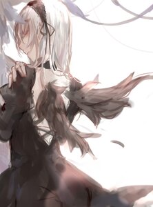 Rating: Safe Score: 0 Tags: 1girl bangs black_dress black_ribbon closed_eyes closed_mouth dress feathers hair_ribbon hairband image long_hair long_sleeves ribbon silver_hair solo suigintou very_long_hair User: admin