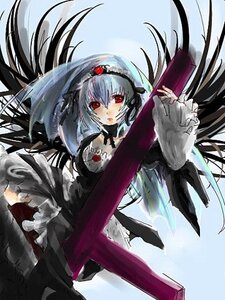 Rating: Safe Score: 0 Tags: 1girl black_wings detached_collar dress flower frills hairband holding holding_weapon image lolita_hairband long_hair long_sleeves looking_at_viewer red_eyes rose silver_hair solo suigintou weapon wings User: admin